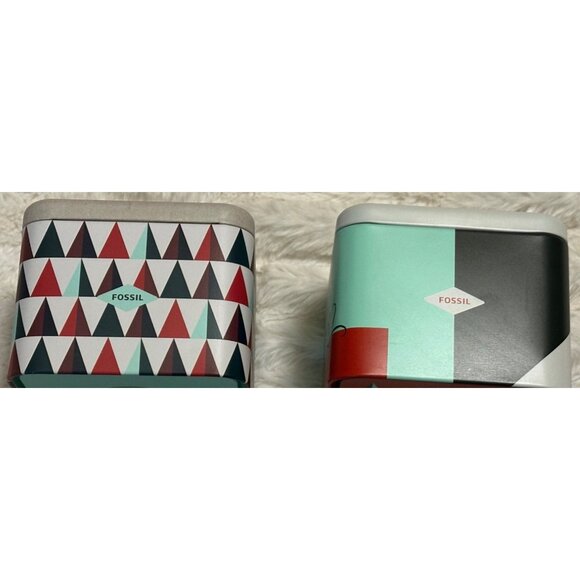 LOT of 2 Christmas Holiday Fossil Watch Holder ONLY Metal Tin Box Cases 2.75" - Picture 7 of 16